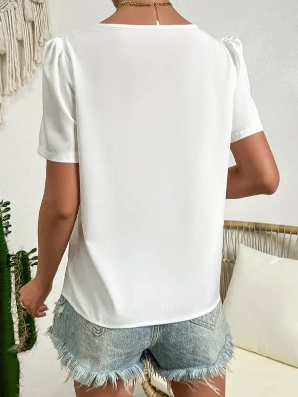 Dames Zomer Blouse met Asymmetrische Halslijn en Pofmouwen