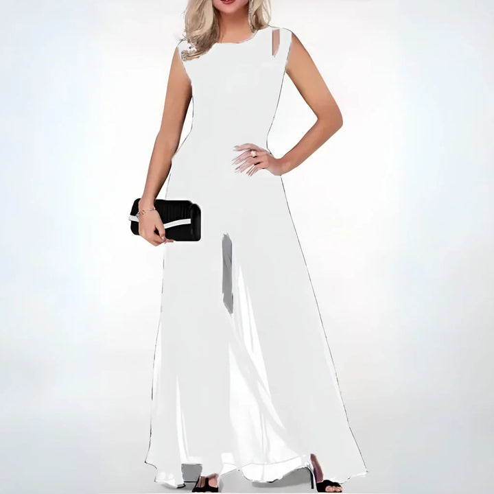 Dames Zomer Jumpsuit met Zonder Mouwen en Sheer Overlay