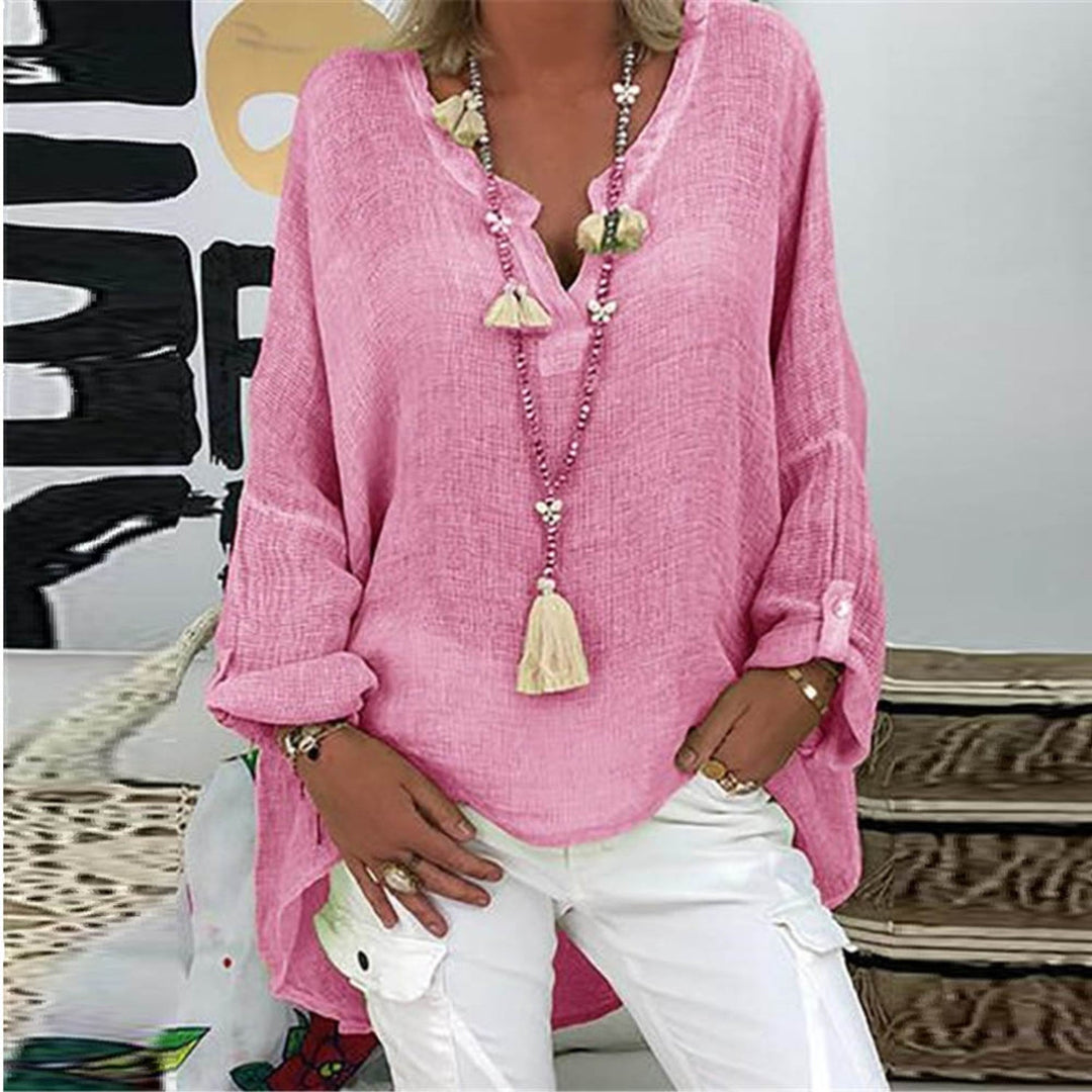Dames Zomer Blouse met V-Hals en Lange Mouwen