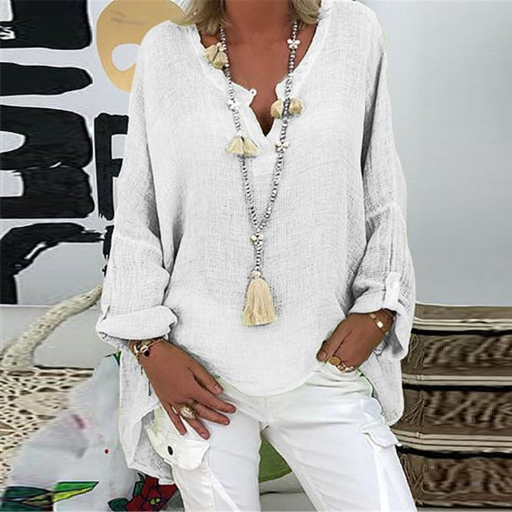 Dames Zomer Blouse met V-Hals en Lange Mouwen