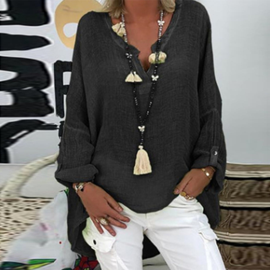 Dames Zomer Blouse met V-Hals en Lange Mouwen