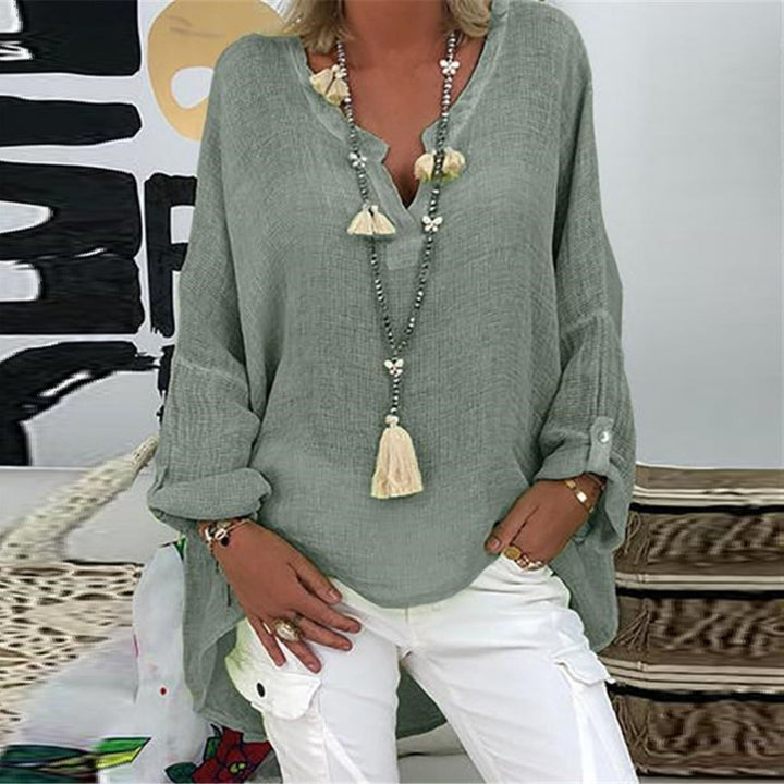 Dames Zomer Blouse met V-Hals en Lange Mouwen