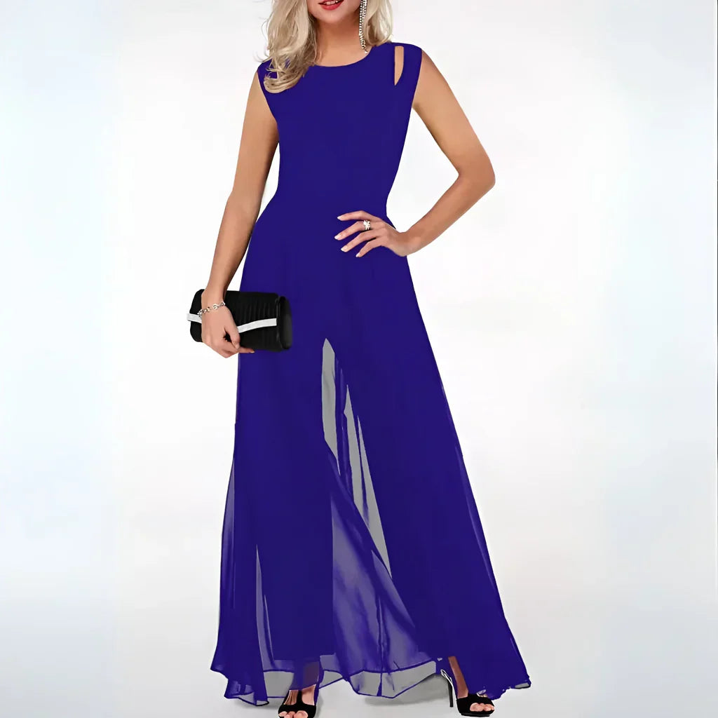 Dames Zomer Jumpsuit met Zonder Mouwen en Sheer Overlay