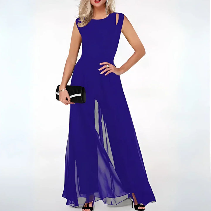 Dames Zomer Jumpsuit met Zonder Mouwen en Sheer Overlay