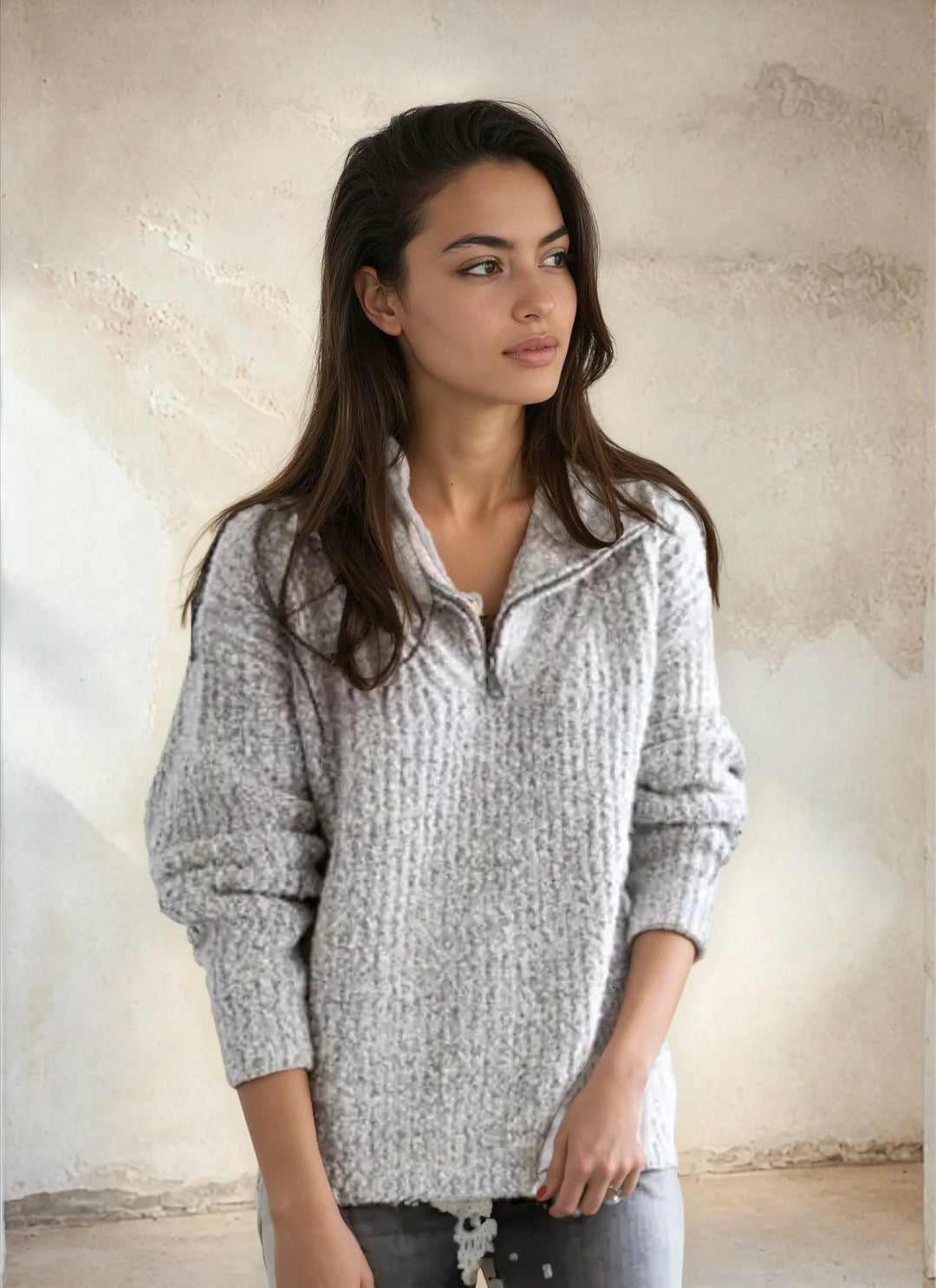 Adrianna™ Chique Half-Zip Trui Vrouw