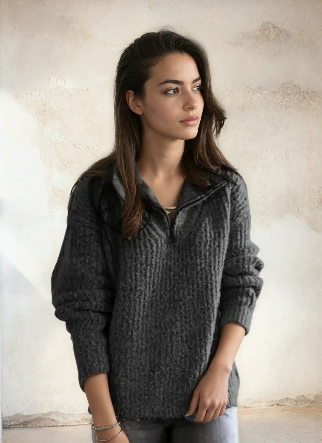 Adrianna™ Chique Half-Zip Trui Vrouw