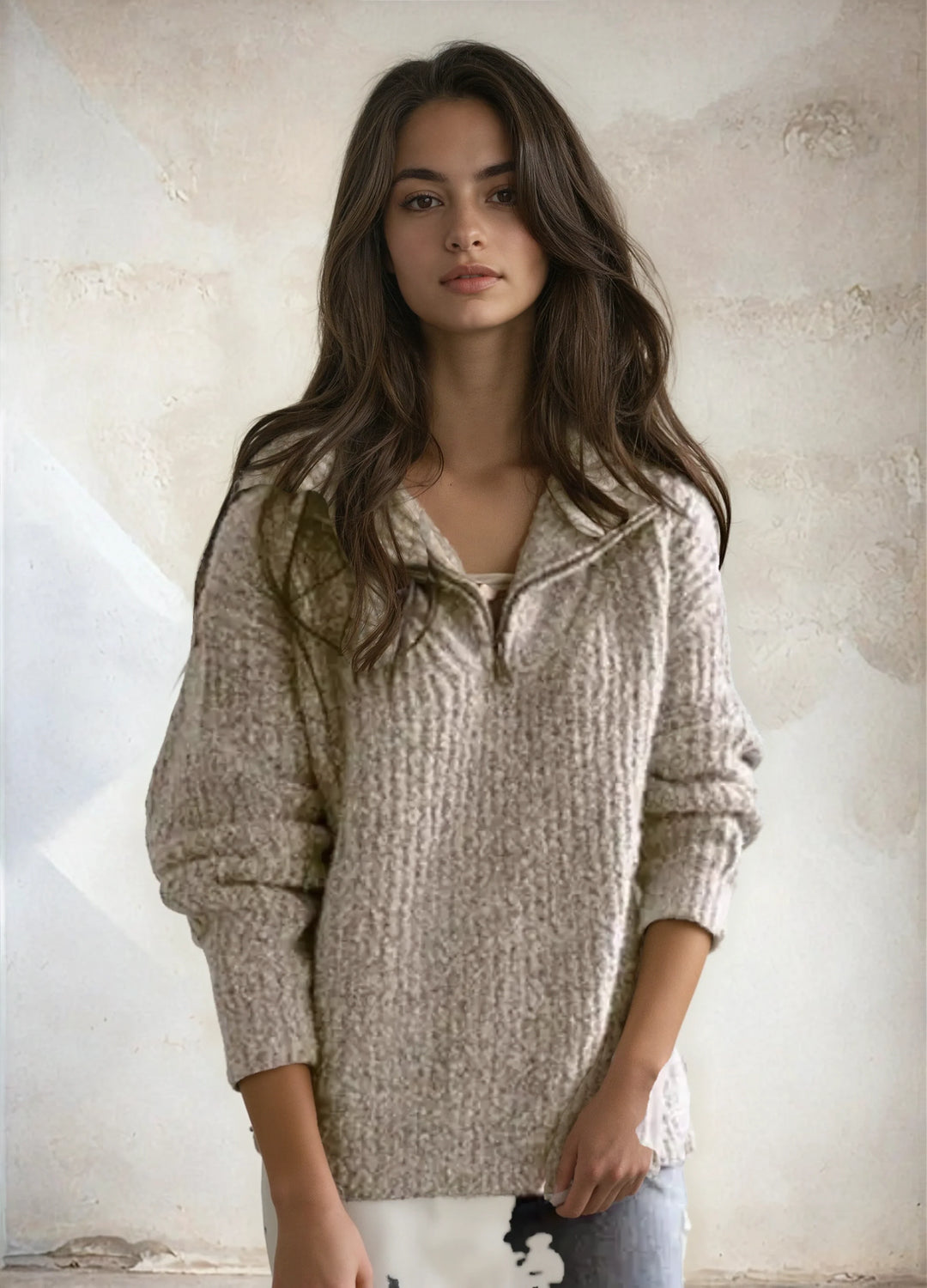 Adrianna™ Chique Half-Zip Trui Vrouw