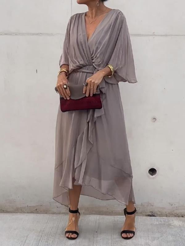 Dames Zomer Chiffon Jurk met Riem en V-Halslijn