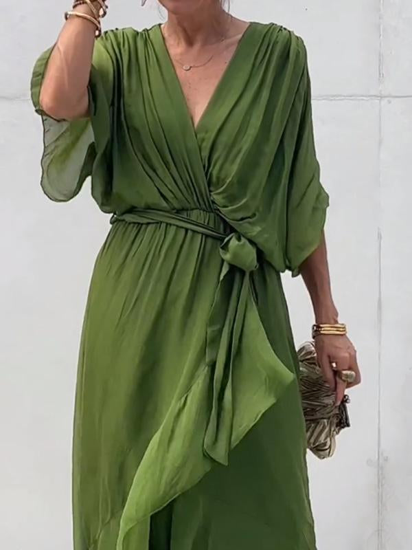 Dames Zomer Chiffon Jurk met Riem en V-Halslijn