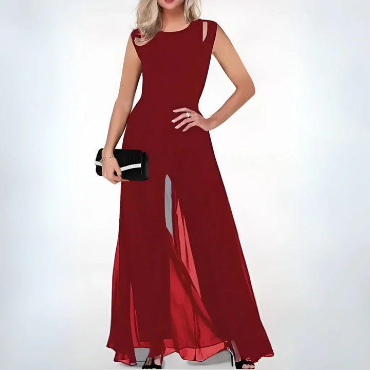 Dames Zomer Jumpsuit met Zonder Mouwen en Sheer Overlay