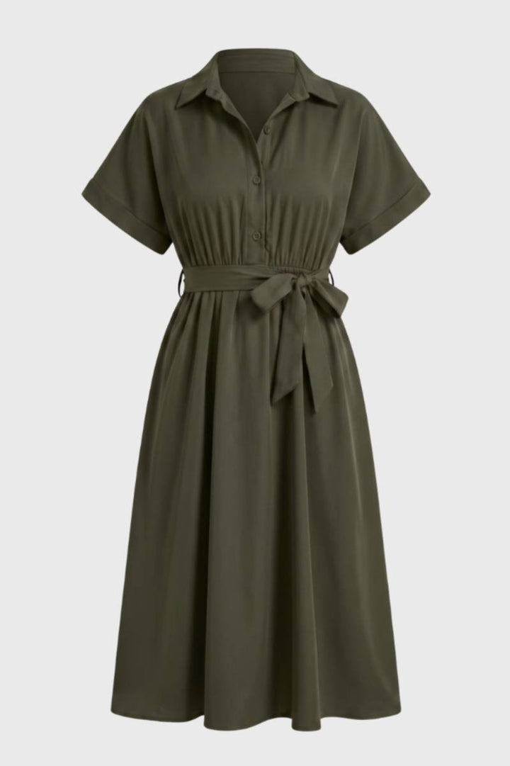 Bordeaux Midi Jurk met Strikceintuur