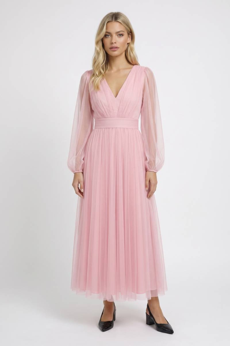 Bordeaux Elegante Tule Midi Jurk