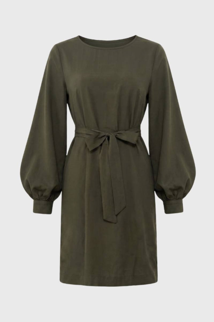 Olijfgroene Mini Jurk met Strikceintuur