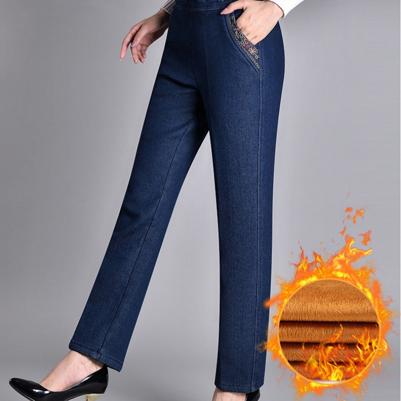 Jeans met elastische taille en steekzakken